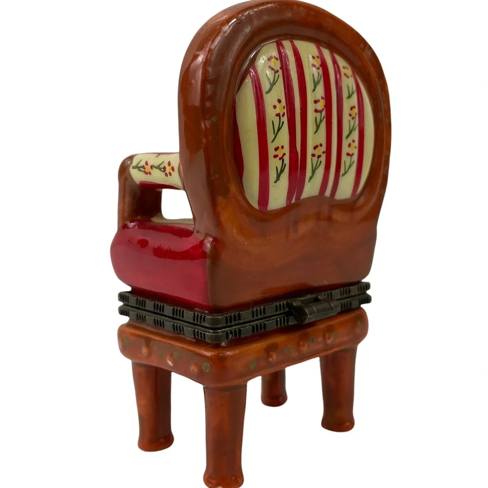 Vintage Limoges MCM Hand Painted Floral Striped Grandma Chair Cottagecore Pill